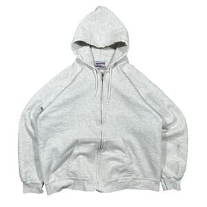 Vintage Y2K Full Zip Heather Grey Blank Essential Hanes Hoodie Sweatshirt Medium